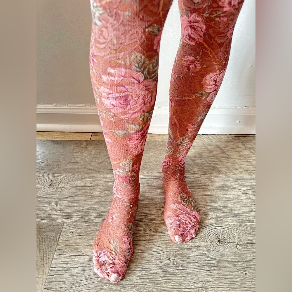 Floral Lace Pink Sheer Tights